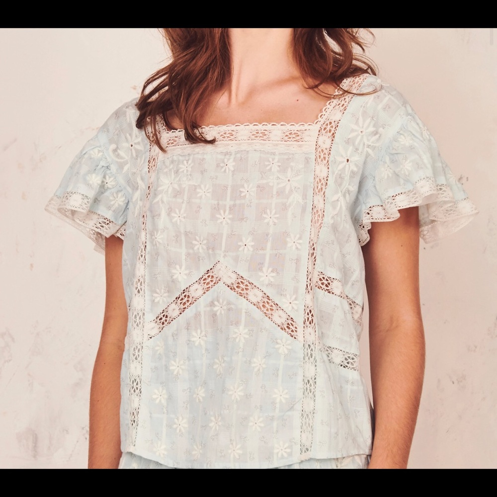 LoveShackFancy Steffi Top (Sky Blue)